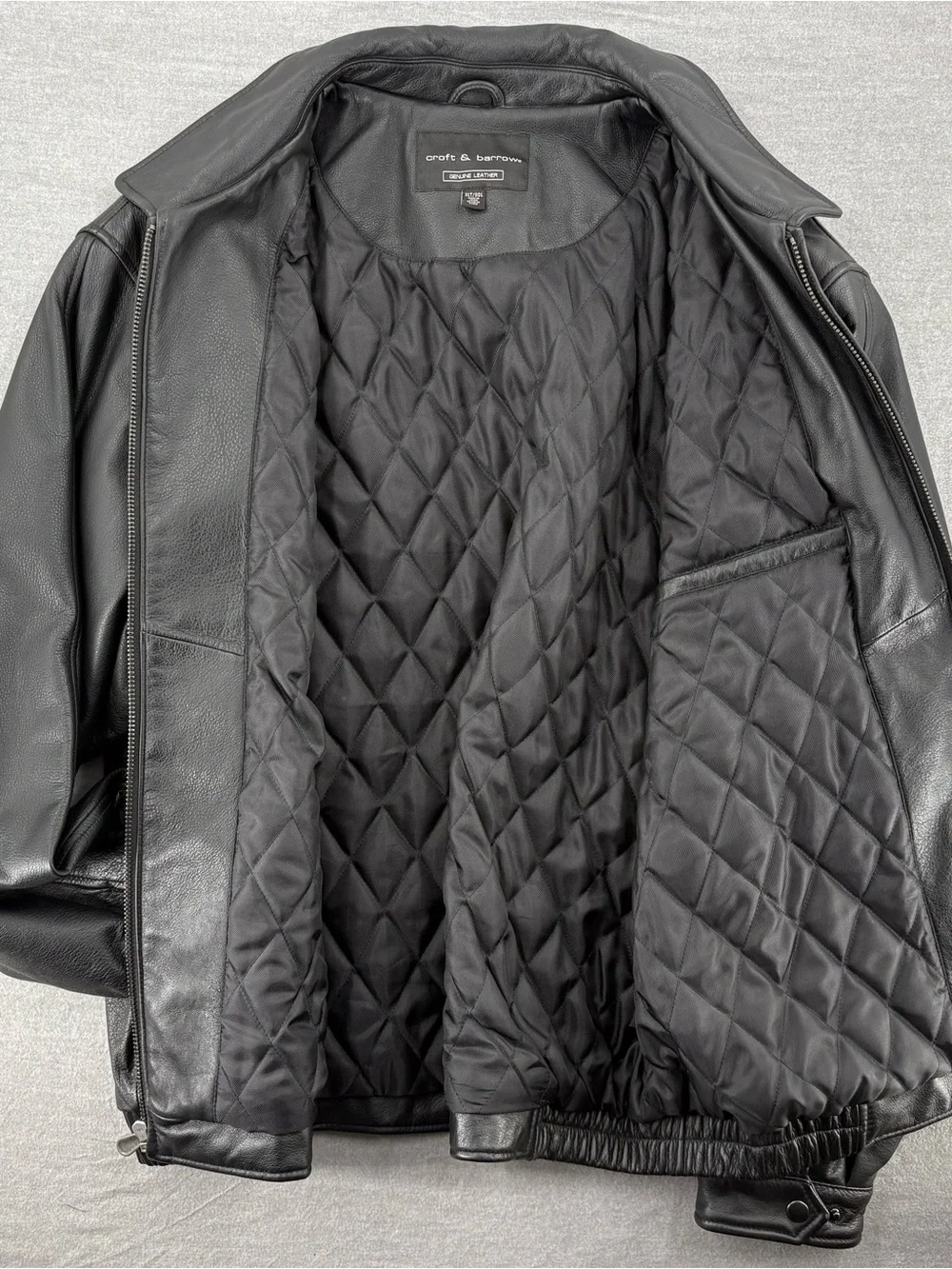 croft & barrow Black Leather Bomber Jacket